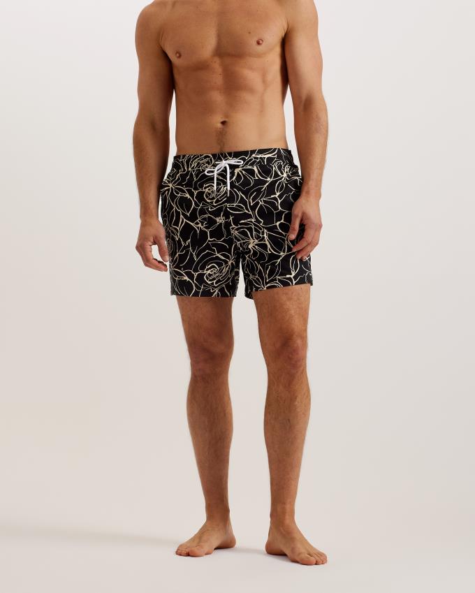 Short Ted Baker Floral Print Seersucker Swim Noir Homme | ERG-01537693